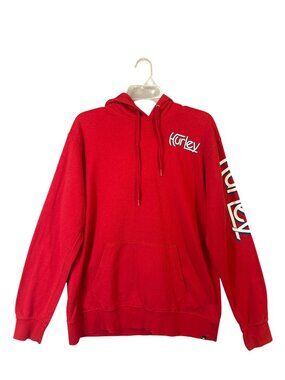 Hurley Mens Red Hoodie Size L With Logo On Chest & Sleeve GUC